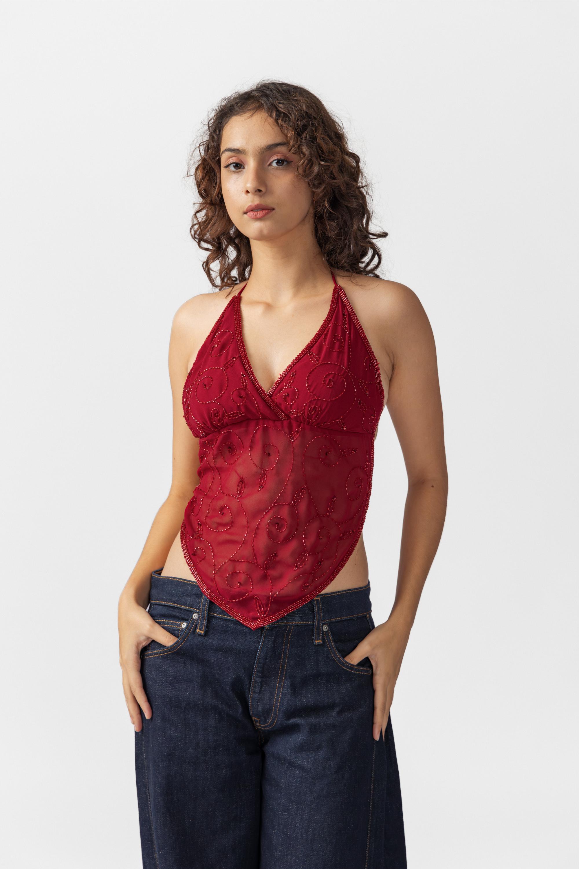 Red Sequin Top V Hem The Past Modern — free download