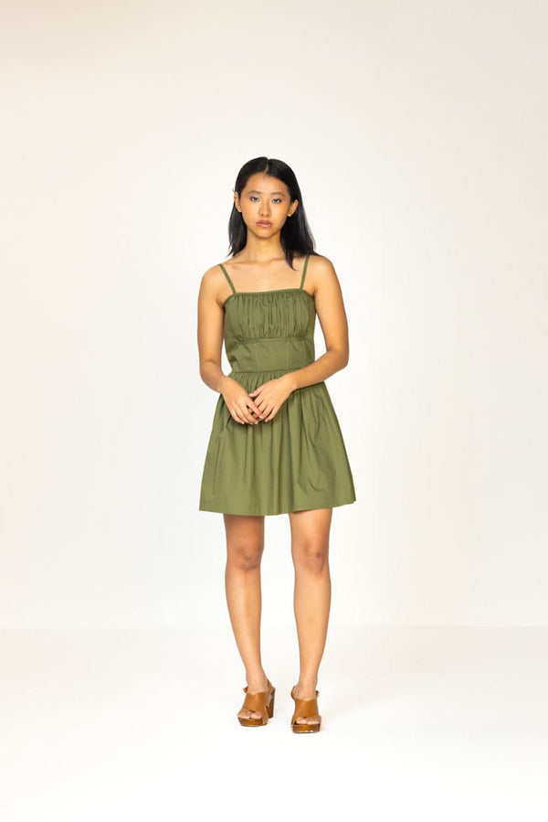 OLIVE RUCHED MINI DRESS