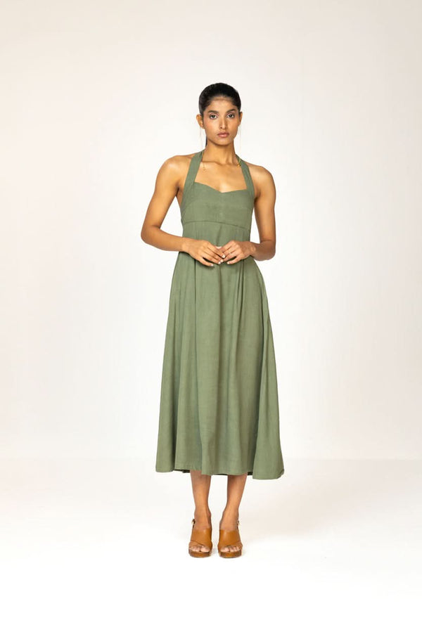 OLIVE HALTER MIDI DRESS