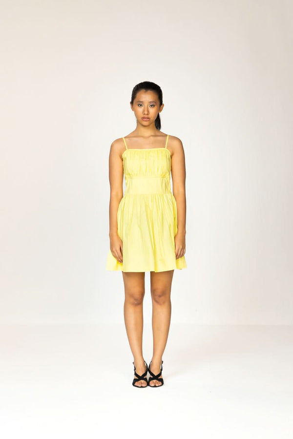 YELLOW RUCHED MINI DRESS