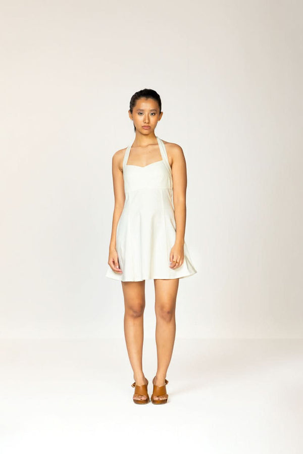 WHITE HALTER MINI DRESS