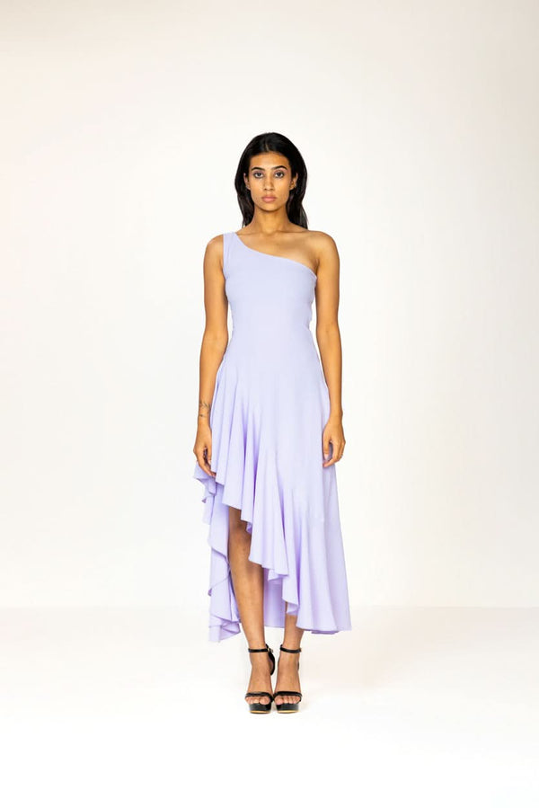 LILAC ASYMMETRIC FLARE DRESS
