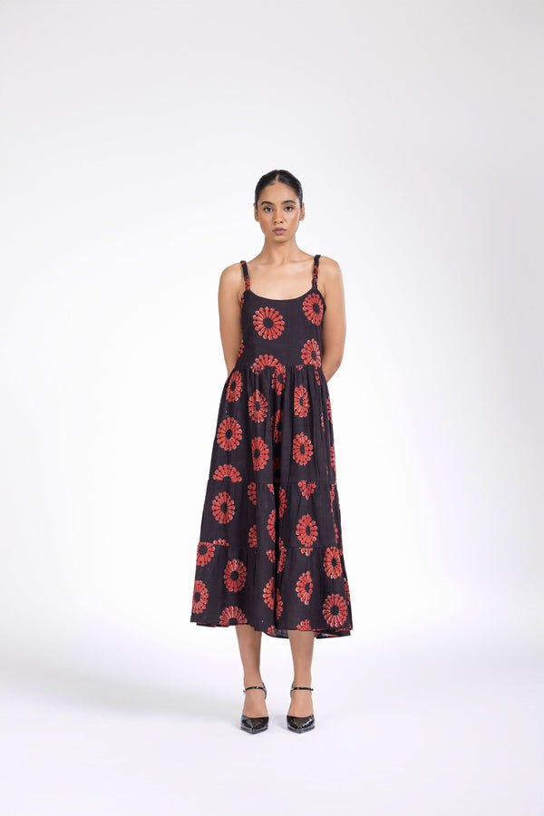 RED BRAIDED MAXI DRESS