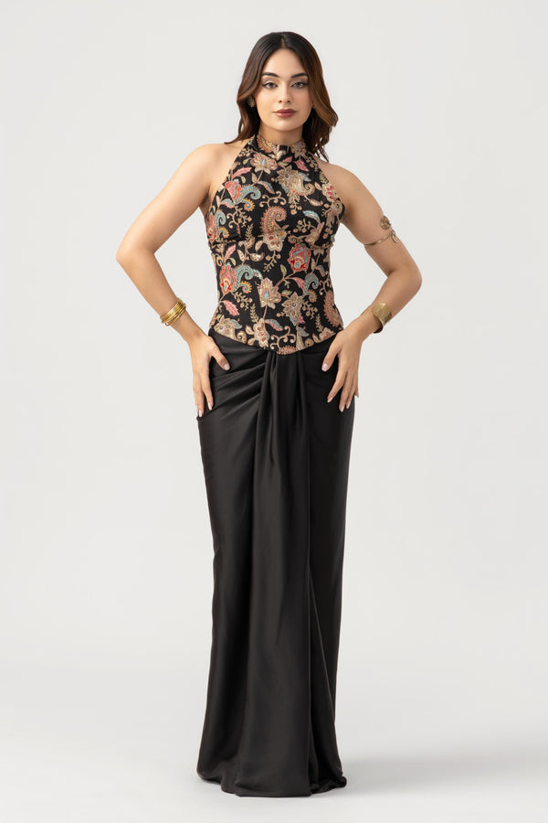 Satin Drape Skirt - Black