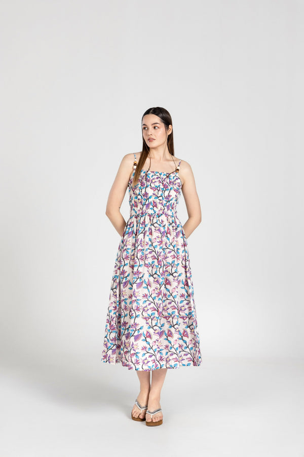WHITE MULTI RUCHED BEADED MIDI DRESS