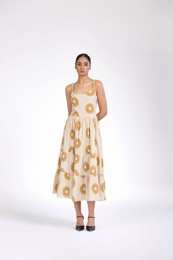 BEIGE BRAIDED MAXI DRESS