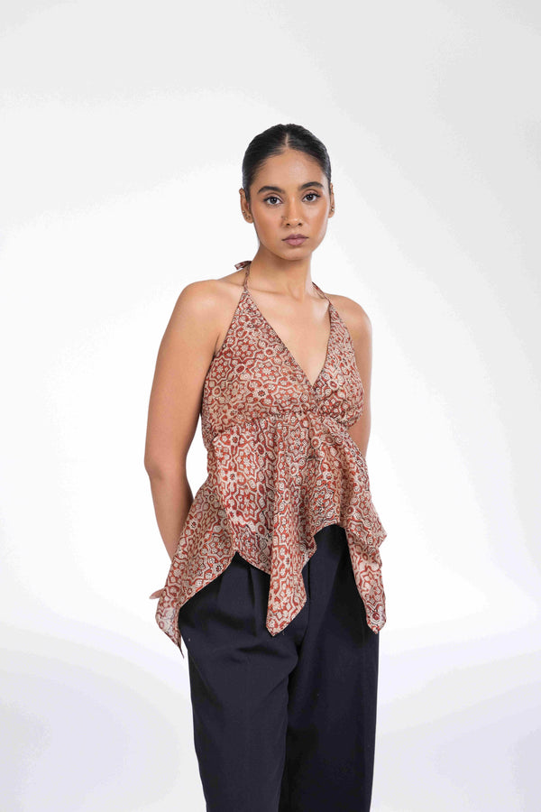 CHANDERI HALTER TOP WITH NECKTIE