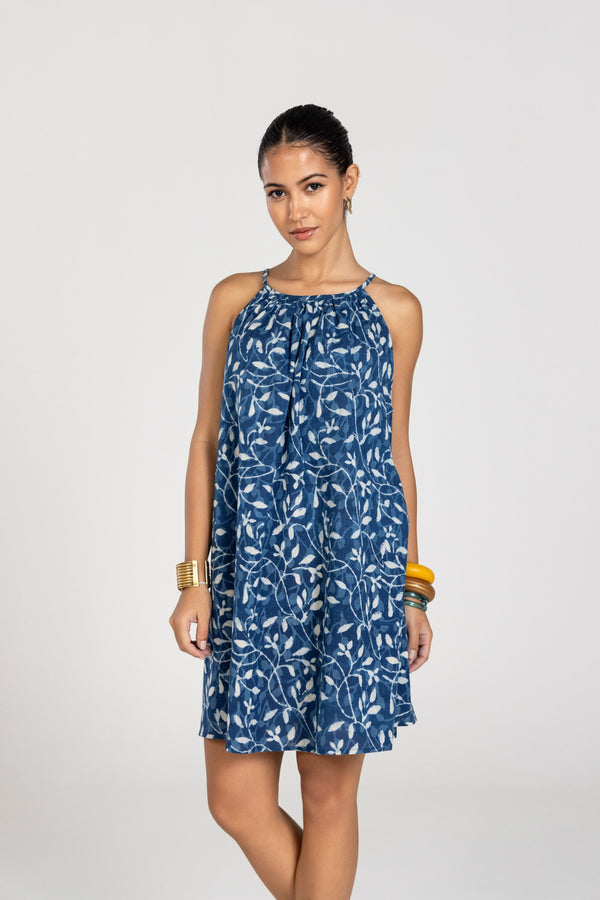 NAVY BLUE FLARE MINI DRESS