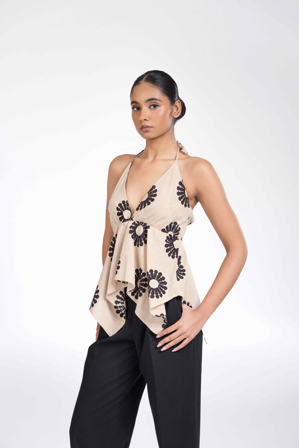 WHITE HALTER TOP WITH NECKTIE