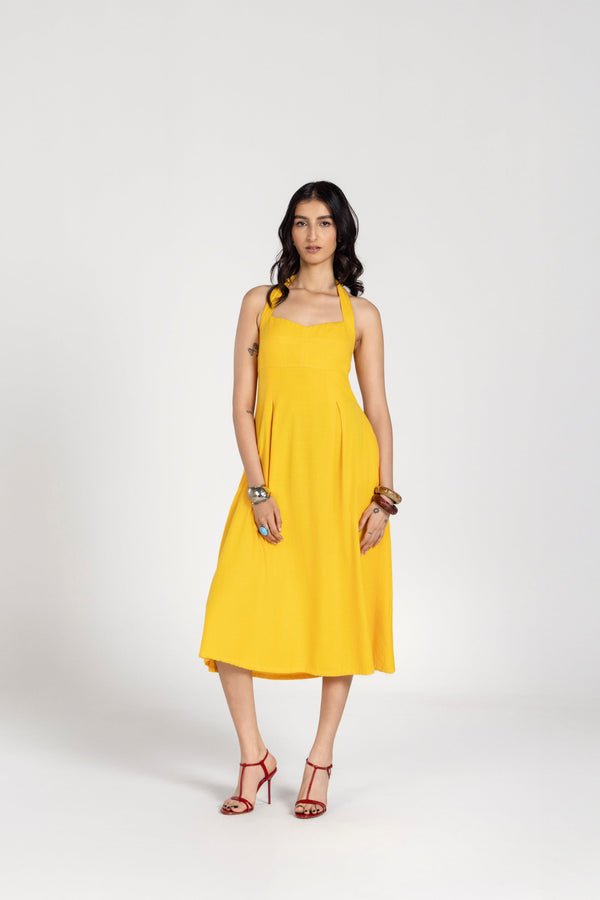 INDIAN YELLOW HALTER MIDI DRESS