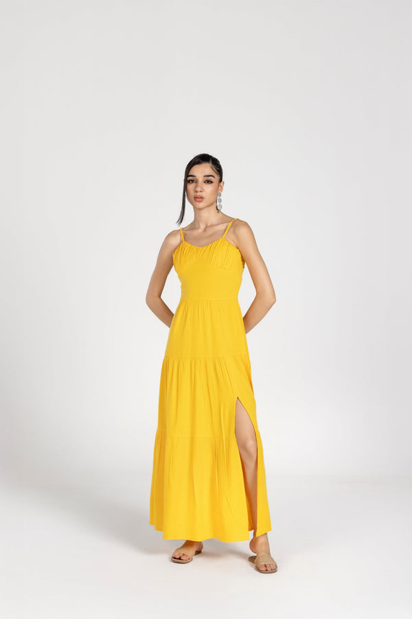 INDIAN YELLOW VASANT DRESS WITH SLIT