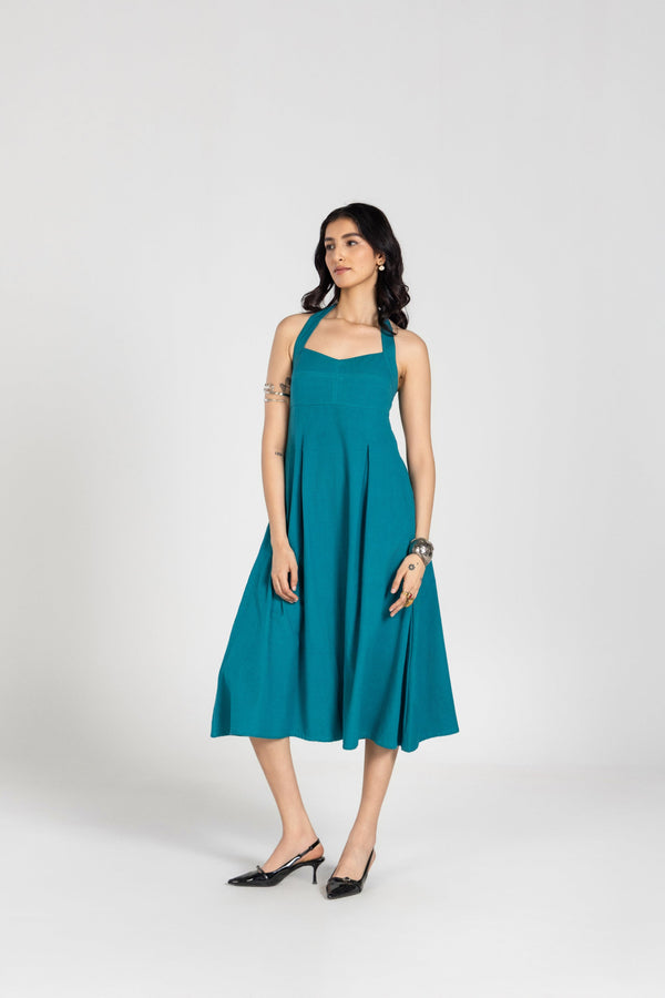 DEEP TEAL HALTER MIDI DRESS