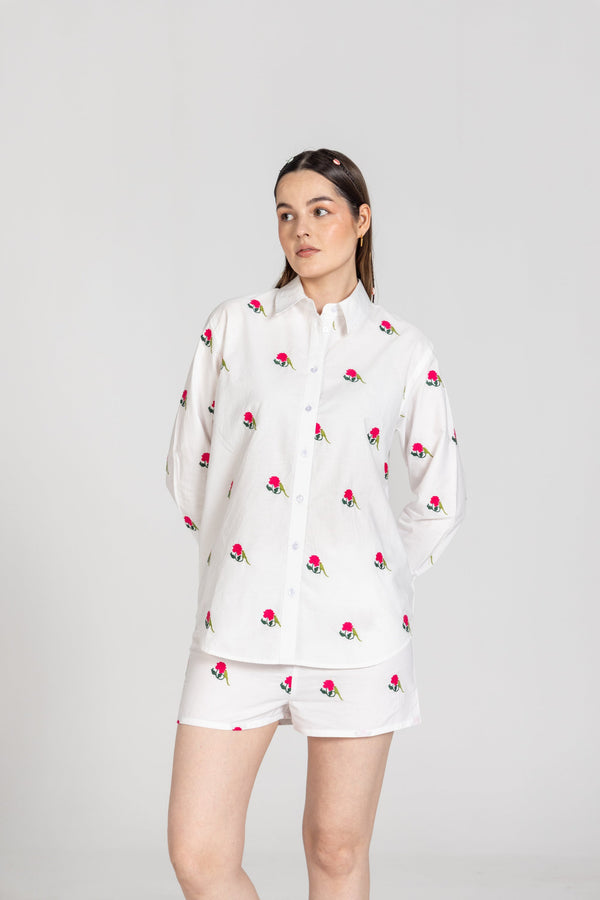 PARROT PEONY EMBROIDERED SHIRT