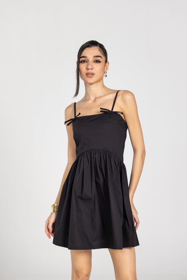 BLACK MINI DRESS WITH BOW