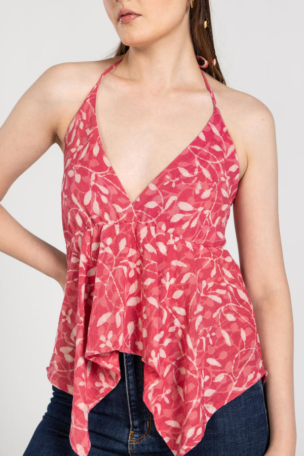 PINK HALTER TOP WITH NECKTIE