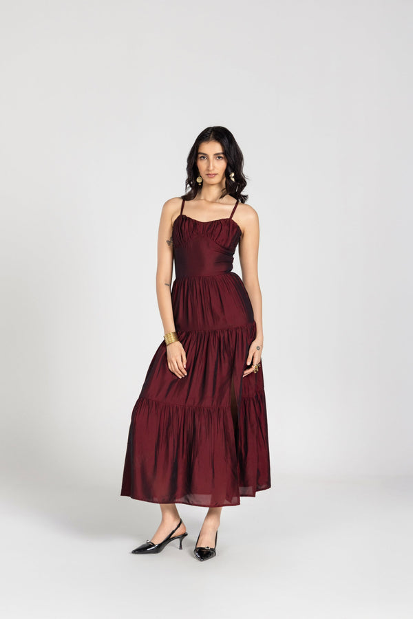 RED VASANT DRESS WITH SLIT