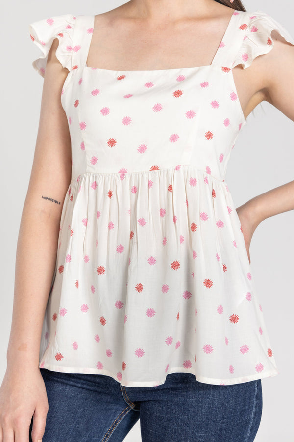 SUN TOP WITH RUFFLE SLEEVE