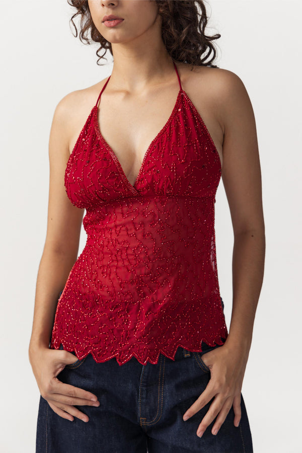 Red Sequin Top Backless