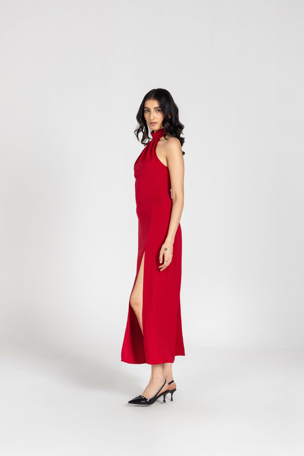 red scarf dress Oh Polly Camila scarf neck strapless mini dress in scarlet red
