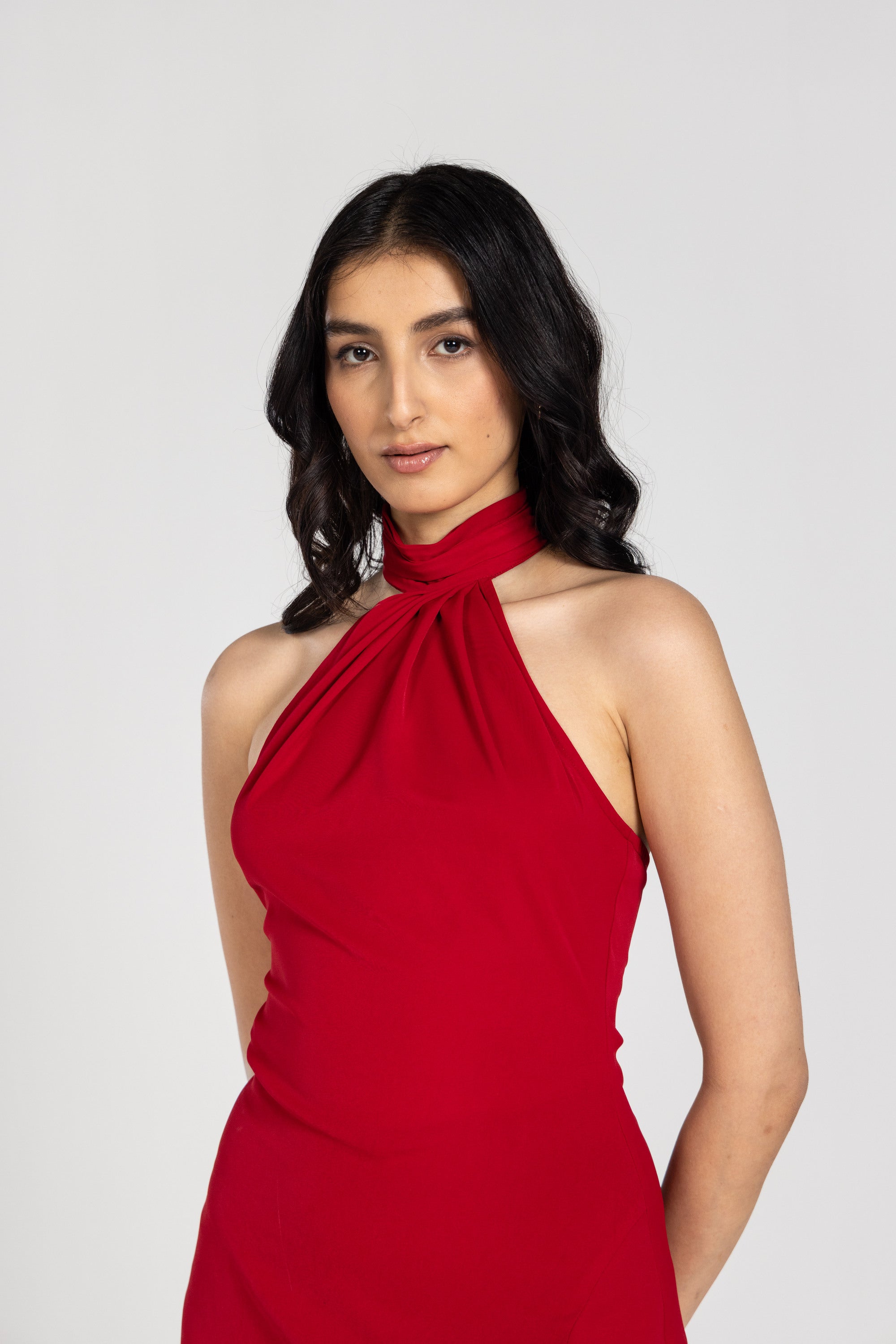 red scarf dress Scarf-Detail strapless Gown in scarlet red - 4