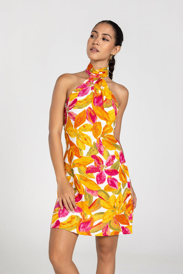 FLORAL SCARF WRAP MINI DRESS