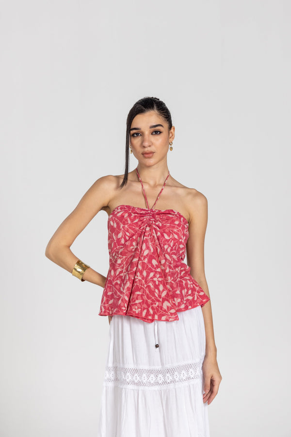 PINK HALTER TOP WITH SLIT