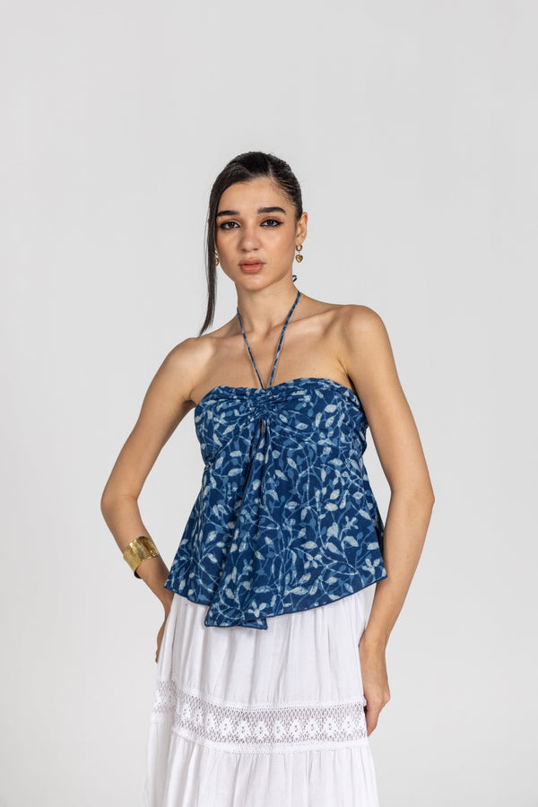 NAVY BLUE HALTER TOP WITH SLIT