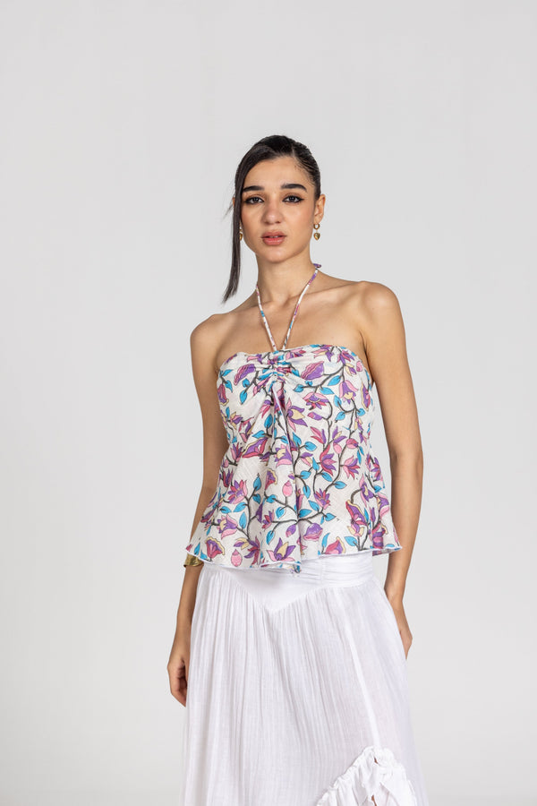 WHITE MULTI HALTER TOP WITH SLIT