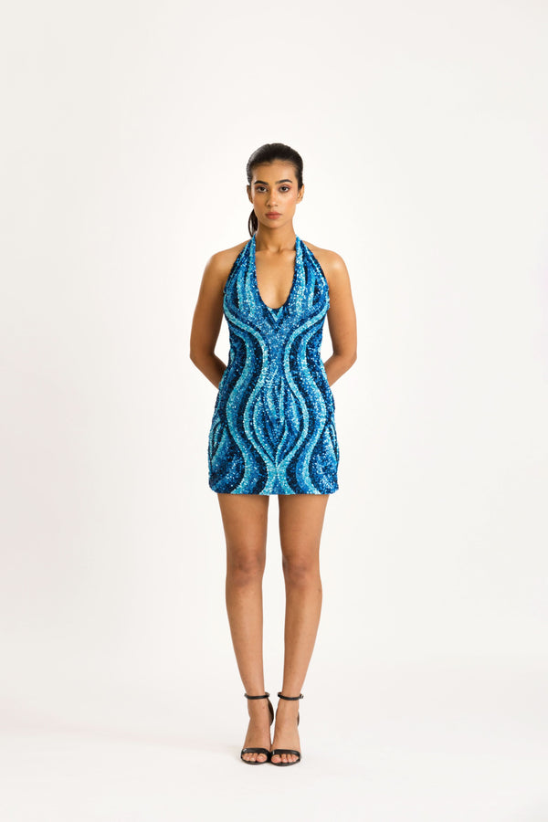 BLUE SWIRL MINI DRESS