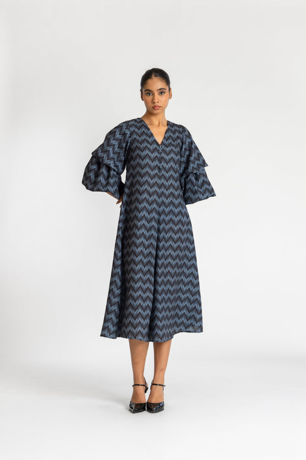 IKAT BLACK RAZA MIDI DRESS