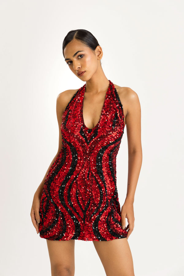 red swirl dress Red SWIRL MINI DRESS, XS / Red