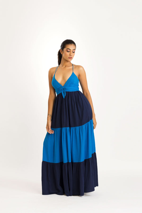 RAZA BLUE COLOR BLOCK DRESS