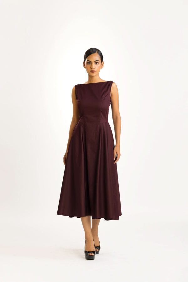 PLUM SATIN MIDI DRESS
